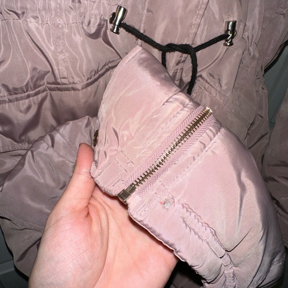 Bebe - Women’s Pink/Mauve Parka Coat Fur Hood - Picture 7 of 14